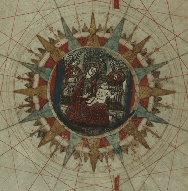 Atlantic Compass Rose. Detail, Juan de la Cosa, Carta Universal, 1500, Museo Naval de Madrid & Biblioteca Virtual del Ministerio de Defensa, Madrid.