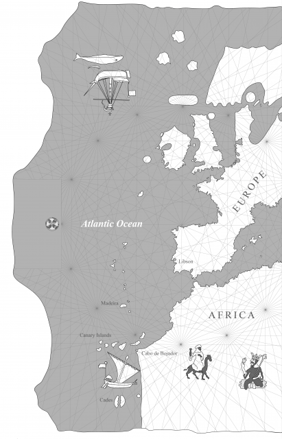 An Illuminated Chart, Redrawn from Mecia de Viladestes, Carte marine de l'océan Atlantique Nord-Est, de la mer Méditerranée, de la mer Noire, de la mer Rouge, d'une partie de la mer Caspienne, du golfe Persique et de la mer Baltique, 1413